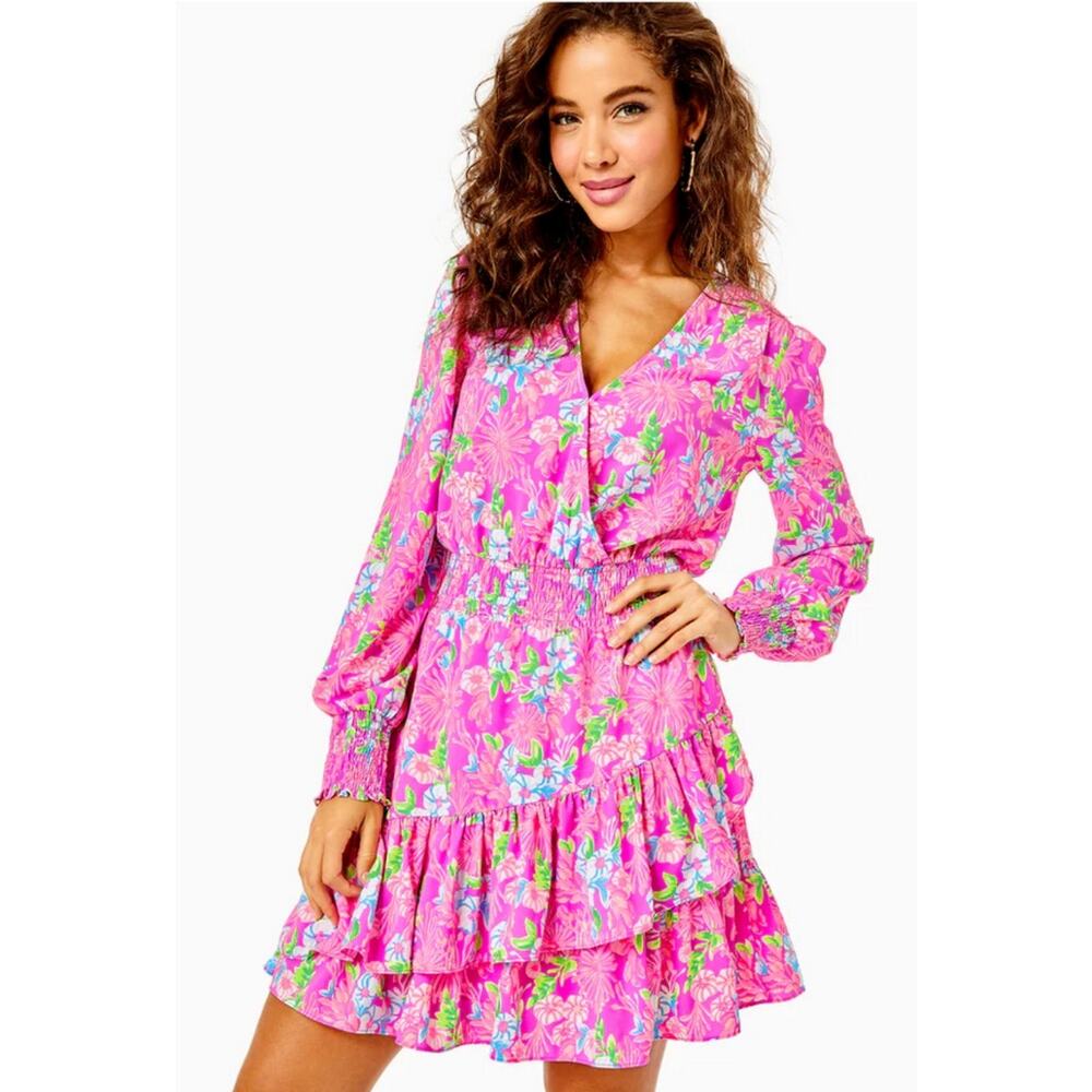Lilly Pulitzer Pink Cristiana V Neck Stretch Amethyst Moms the Word Dress 14 - Picture 2 of 10